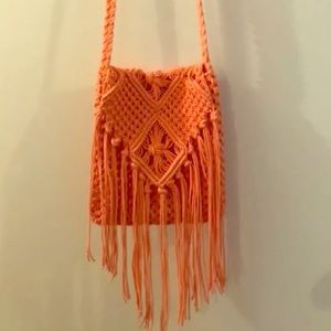 Coral woven cross shoulder bag